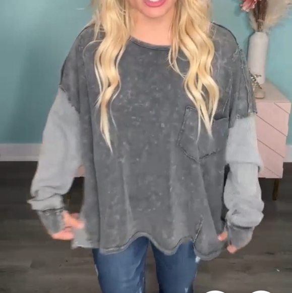 New Fantastic Fawn Mineral wash long sleeve pullover top sz L - Picture 6 of 6